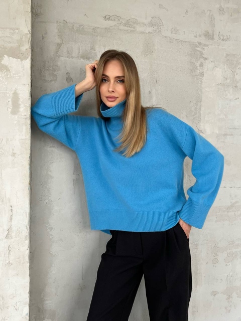 Голубой свитер из 100% премиального кашемира