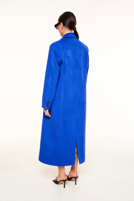 Пальто прямое двубортное из шерсти и кашемира в цвете синий электрик
