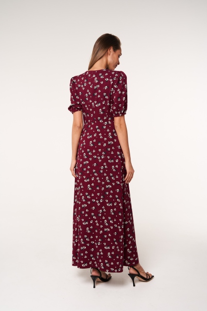 Платье макси из 100% вискозы с рукавом 3/4 в бордовом цвете