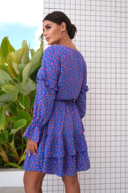 Платье миди из 100% вискозы с длинным рукавом в синем цвете