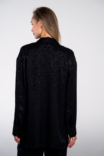 Блуза с разрезами из 100% вискозы в цвете черный леопард