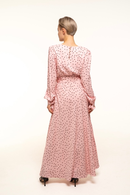Платье макси с завязками на рукавах из 100% вискозы в розовом цвете