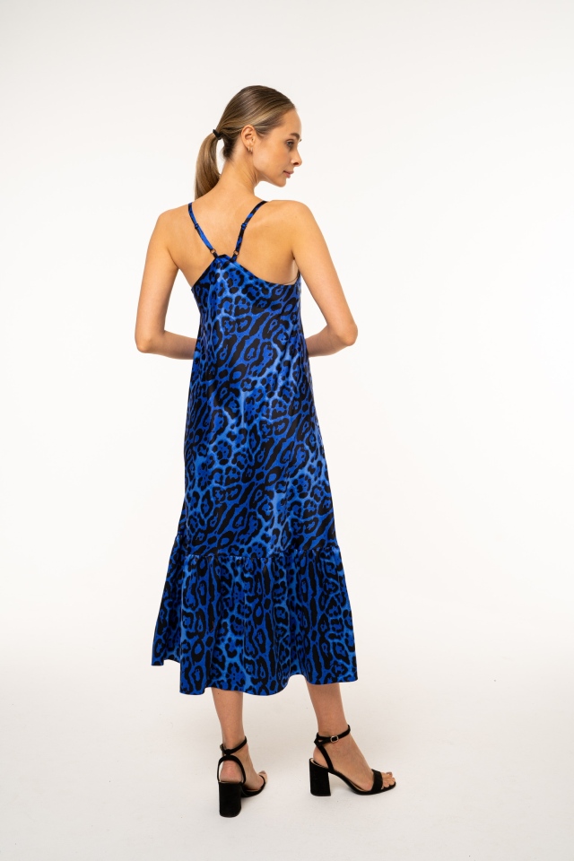Платье-сорочка с воланом в цвете синий леопард