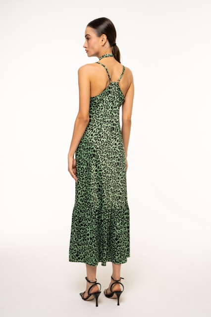 Платье-сорочка с воланом в цвете зеленый леопард