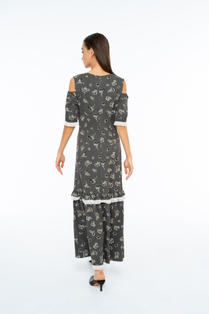 Платье макси из 100% вискозы с открытыми рукавами в цвете хаки