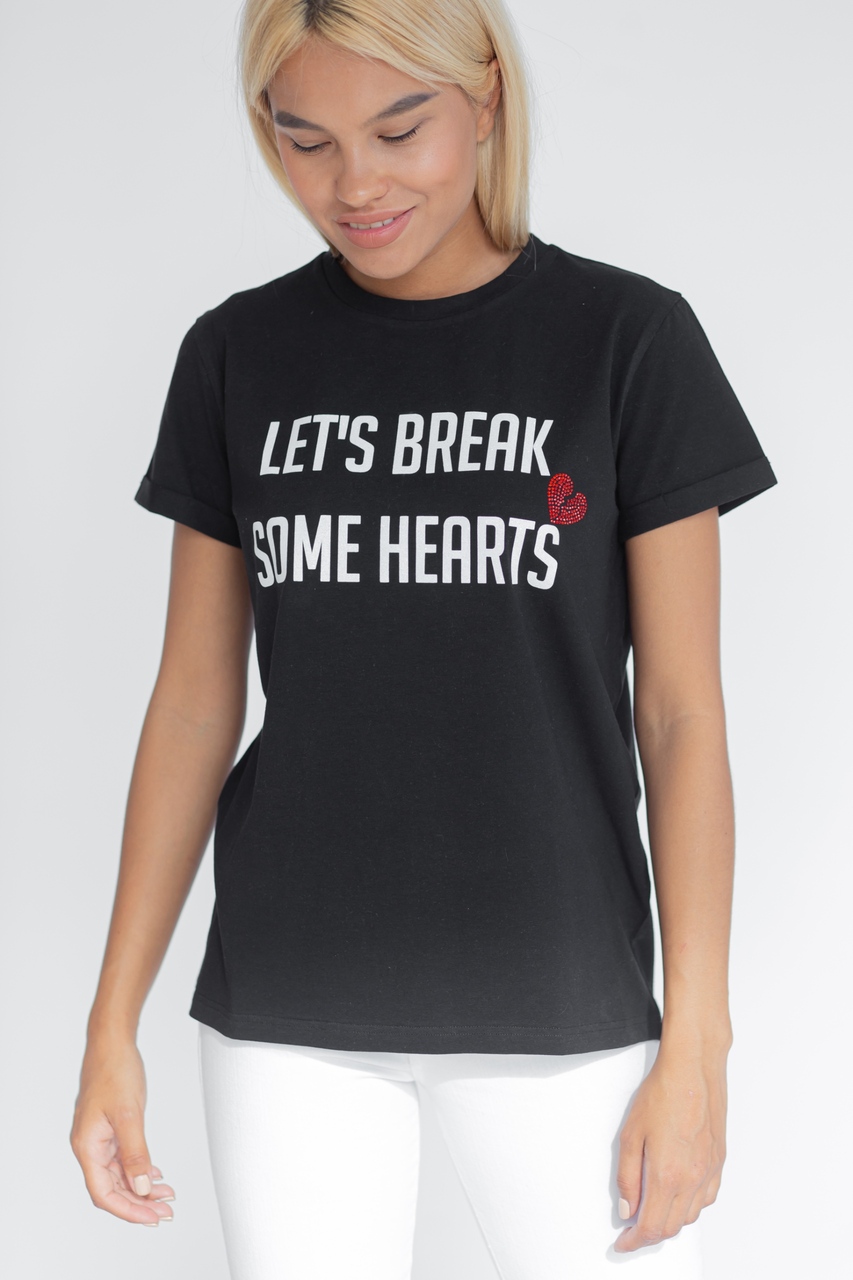 Футболка из 100% хлопка в чёрном цвете с надписью «Let's break some hearts»