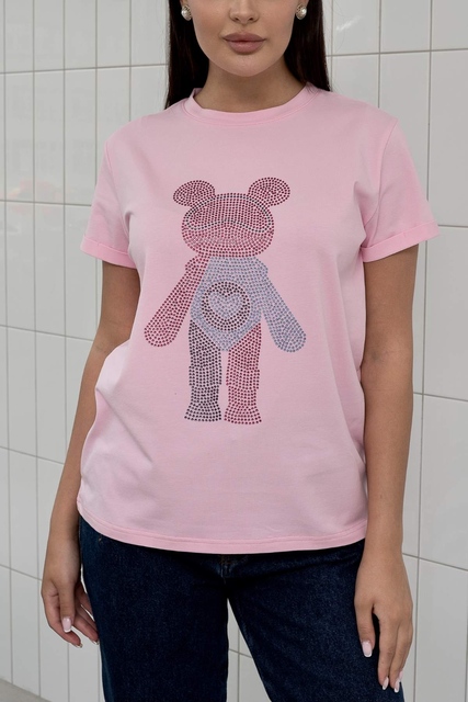 Розовая футболка с рисунком из пайеток
